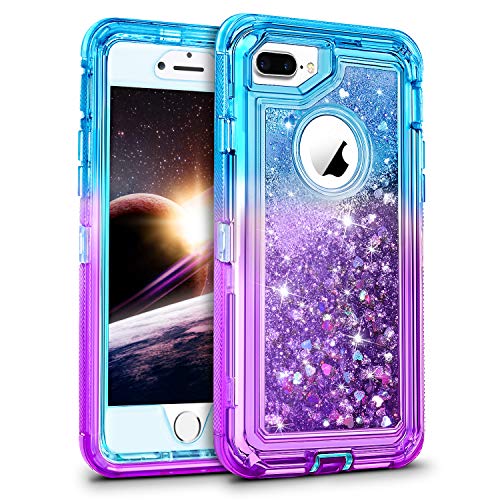 Product Cover WESADN Case for iPhone 8 Plus Case,iPhone 7 Plus Case for Girls Women Cute Glitter Liquid Protective Bling Heavy Duty Shockproof Gradient Cover for iPhone 8 Plus 7 Plus 6 Plus 6s Plus,Teal Purple