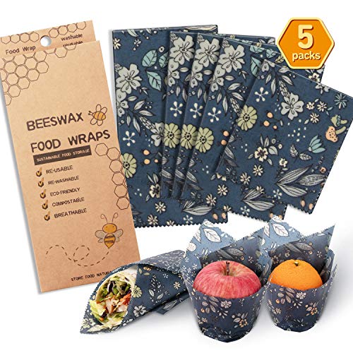 Product Cover Beeswax Wrap Assorted 5 Packs, Eco Friendly Reusable Food Wraps, Sustainable Plastic Free Food Storage- 1 Small, 3 Medium, 1 Large- Say Goodbye to Plastic