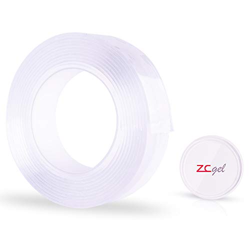 Product Cover ZC GEL Double Sided Adhesive Tape 9.84FT/3 Meter, Transparent Strong Adhesive Traceless Removable and Reusable Anti Slip Tape for Home, Wall, Room, Office Decor(2mm Adhesive Tape)