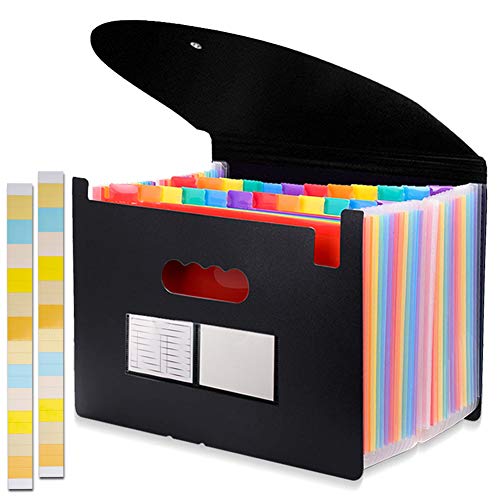 Product Cover 24 Pockets Expanding File Folder with Cover Accordian File Organizer Portable A4 Letter Size File Box,High Capacity Plastic Colored Paper Document Organizer Filing Folder Organizer