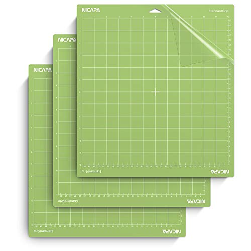Product Cover Nicapa StandardGrip Cutting Mat for Cricut Explore Air 2 Maker(12x12 inch,3 Pack) Standard Adhesive Sticky Green Quilting Cricket Cut Mats Replacement Accessories for Cricut