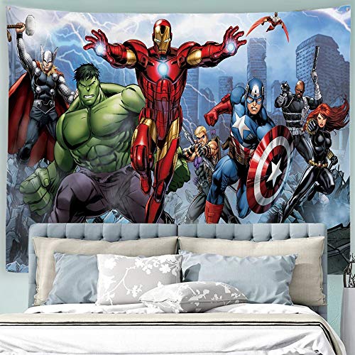 Product Cover Baccessor Super Hero Tapestry Spider Man, Hulk, Captain America, Black Panther and Iron Man Marvel Fans Favorite American Hero Tapestry for Boy's Bedroom,90