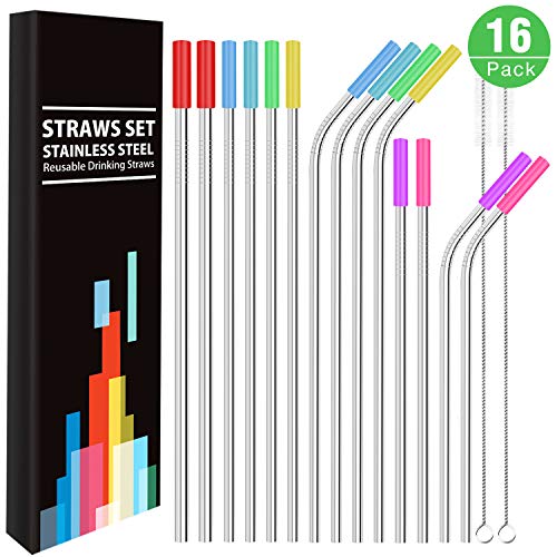 Product Cover Stainless Steel Straws, GDREAMT Set of 14 Reusable Drinking Straws Ultra Long 10.5