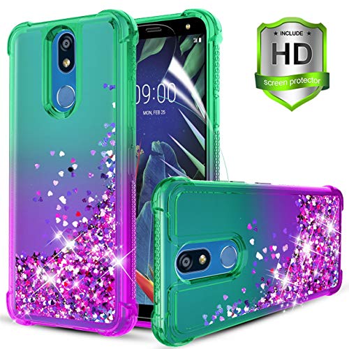 Product Cover LG K40/LG K12 Plus/LG X4 2019/LG Solo LTE/LG Harmony 3/LMX420/LG Xpression Plus 2 Case,w HD Screen Protector Quicksand Bling Glitter TPU Bumper Shockproof Protective Case for Women/Girls.Mint/Purple