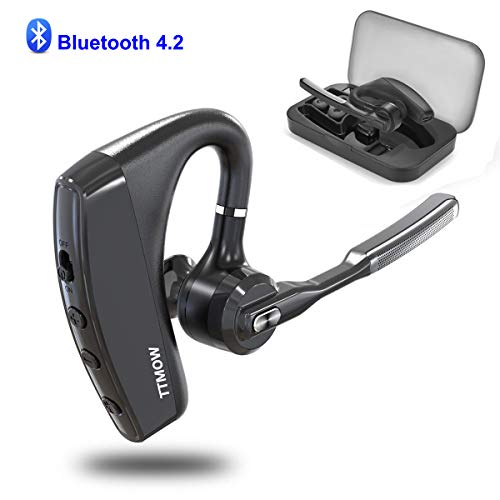Product Cover TTMOW Bluetooth Headsets V4.2 Hands Free Wireless Earpiece with Dual Mic Active Noise Cancelling Single Ear Bluetooth Cell Phones Earphone for Driving/Business/Office(Compatible for iOS Android)