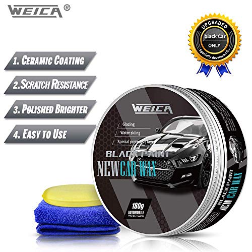 Product Cover WEICA Black Car Wax Solid for Black Car Special Wax Scratch Resistance Auto Ceramics Coating 180g with Free Waxing Sponge and Towel-Black