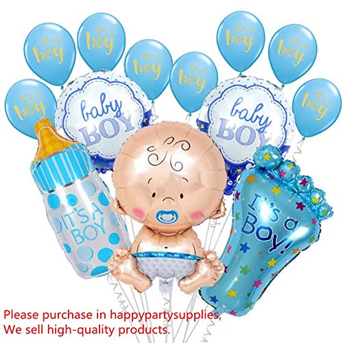 Product Cover 13pcsBaby Shower Decorations for Boy It's A Boy Foil Latex Balloon Set Large Baby Bottle Feet Balloon Baby Shower Birthday Helium Balloons Party Decoration Supplies