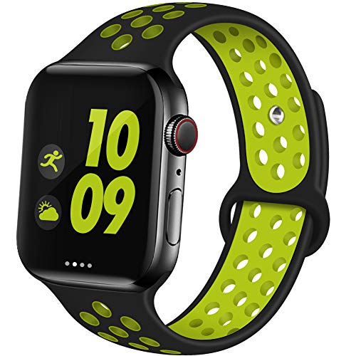 Product Cover EXCHAR Sport Band Compatible with Apple Watch Band 44mm 42mm Breathable Soft Silicone Replacement Wristband Women and Man for iWatch Series 5 4 3 2 1 Nike+ All Various Styles M/L Black-Yellow