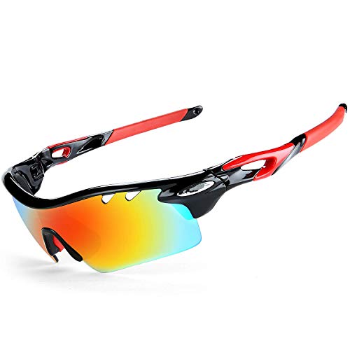 Product Cover JOGVELO Polarized Sports Sunglasses,Cycling Glasses Men Anti-Fogging UV400 with 5 Interchangeable Lenes for Running Driving Baseball, Red