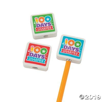 Product Cover Fun Express 100th Day of School Eraser Pencil Toppers (24 Pack) Classroom Rewards
