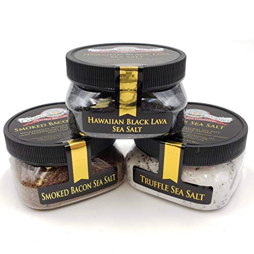 Product Cover Foodie Gift Sea Salt Collection 3-Pack: Black Lava, Truffle, Smoked Bacon Fine - Fabulous Gift - Delicious, Unusual Sea Salt Infusions - Non-GMO, Gluten-Free, No MSG (12 total oz.)