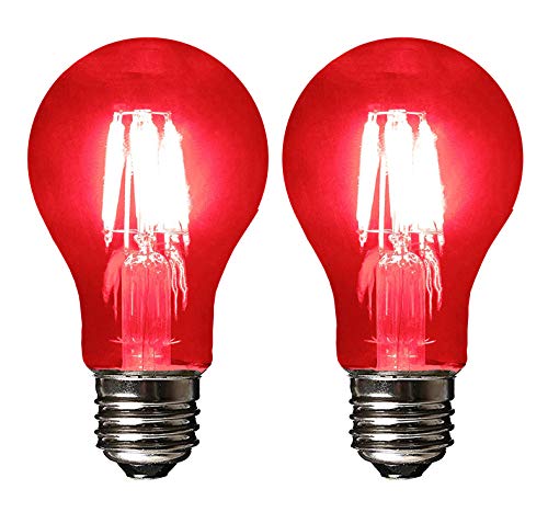 Product Cover SleekLighting LED 4Watt Filament A19 Red Colored Light Bulbs Dimmable - UL Listed, E26 Base Lightbulb - Energy Saving - Lasts for 25000 Hours - Heavy Duty Glass - 2 Pack