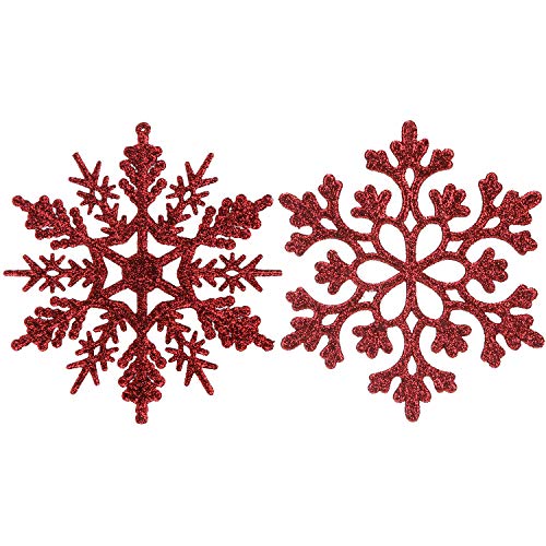 Product Cover Sea Team Plastic Christmas Glitter Snowflake Ornaments Christmas Tree Decorations, 4-inch, Set of 36, Burgundy