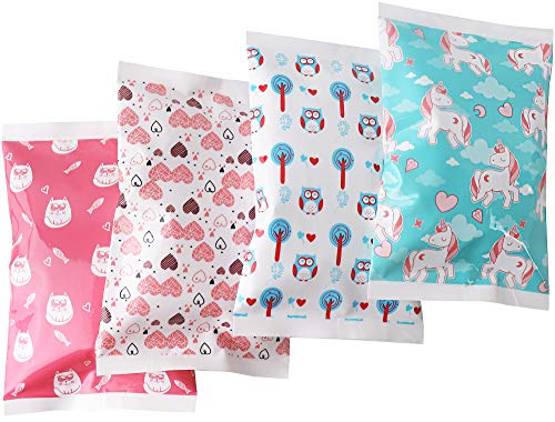 Product Cover Ice Pack for Lunch Boxes - 4 Reusable Packs - Girls Prints - Keeps Food Cold - Cool Print Bag Designs - Great for Kids or Adults Lunchbox and Cooler