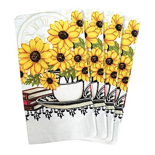 Product Cover JJ Collection 4 Pack Absorbent Kitchen Dish Towels 15x25 Cotton Poly (Sunflower)
