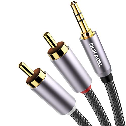 Product Cover DuKabel Top Series Long RCA Cables (16 Feet / 5 Meters), RCA to 3.5mm 2-Male RCA to AUX Audio Cable Crystal-Nylon Braided/ 24K Gold Plated/ 99.99% 4N OFC Conductor
