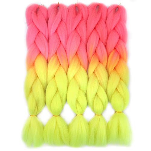 Product Cover VCKOVCKO Ombre Candy Colors Jumbo Braiding Hair Extension Synthetic Kanekalon Fiber for Twist Braiding Hair,Fluorescent Green Kanekalon Jumbo Box Braiding Hair 24