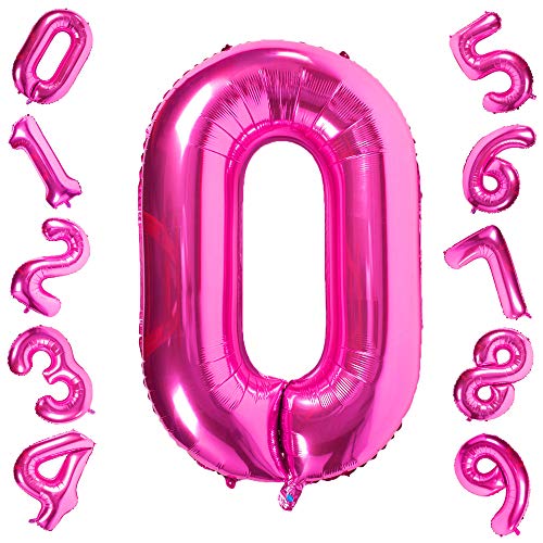 Product Cover Number 0 Balloons,Birthday Party Decorations Supplies Helium Foil Mylar Digital Balloons (40 Inch Pink Number 0)