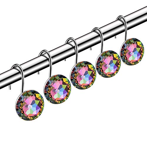 Product Cover hblife Shower Curtain Hooks, 12 PCS Anti Rust Decorative Crystal Rhinestones Hooks for Bathroom, Colorful