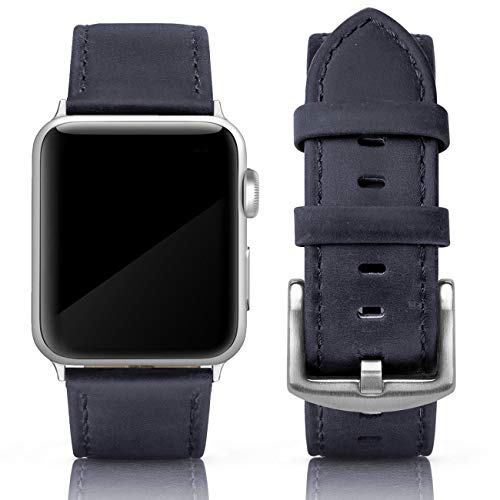 Product Cover SWEES Leather Band Compatible for iWatch 42mm 44mm, Genuine Leather Strap Wristband Silver Buckle Compatible iWatch Series 5, Series 4, Series 3, Series 2, Series 1, Sports & Edition Men, Yale Blue