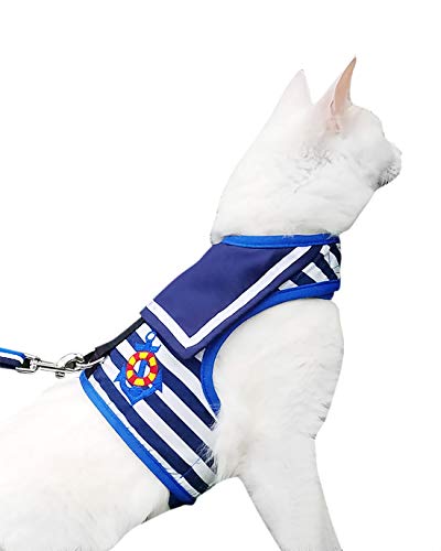 Product Cover Yizhi Miaow Escape Proof Cat Harness with Leash Extra Large, Adjustable Cat Walking Jackets, Padded Cat Vest Sailor Suit Navy
