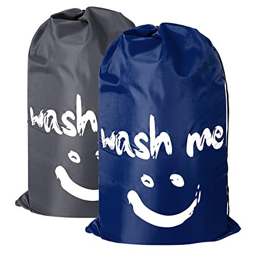 Product Cover 2 Pack Extra Large Travel Laundry Bag Set Nylon Rip-stop Dirty Storage Bag Machine Washable with Drawstring Closure Hamper Liner Heavy Duty College Essentials (Dark Blue and Gray)