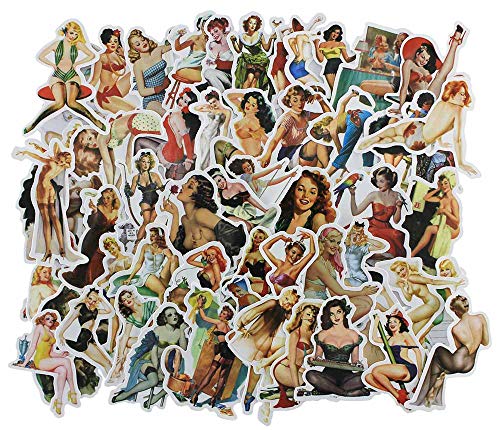 Product Cover Sexy Women Pin Up Girl Stickers 100 Pcs Vintage Retro Art Vinyl Stickers Decals for Laptop Cars Guitar Bumper Snowboard Skateboard Luggage Motorcycle Waterproof Sticker Bomb Pack - Hot Girls Stickers