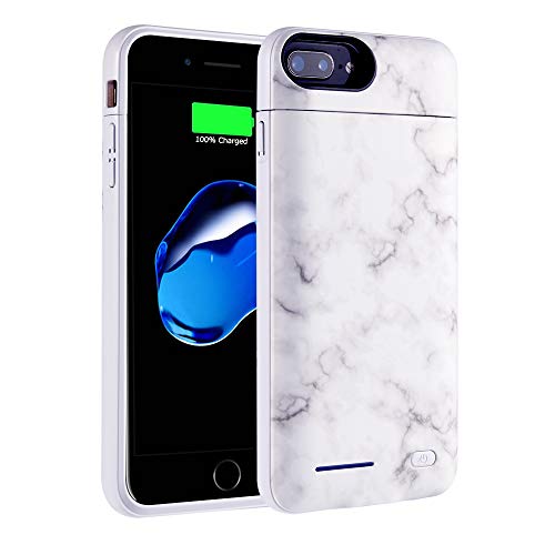Product Cover CASEHAVEN iPhone 8 Plus Battery Case, iPhone 7 Plus, iPhone 6 Plus Backup Charging Case White Marble Design - 4500mAh Ultra Slim Extended Battery Charger Pack Power Bank - White
