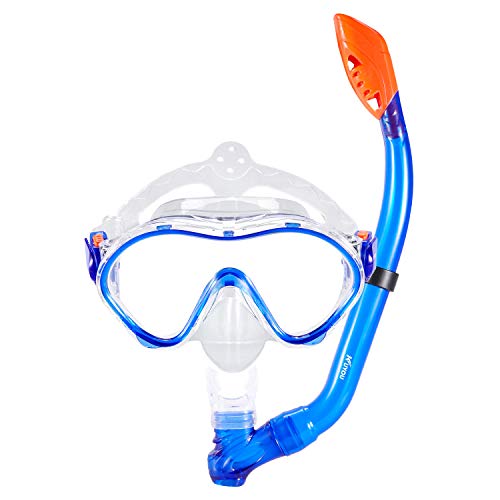 Product Cover KUYOU Snorkel Set for Kids,Dry Top Snorkel Mask - Anti-Fog and Anti-Leak Easy Adjustable Snorkeling Gear for Children, Boys & Girls,Juniors Freediving Gear Set Age 5. (Blue)