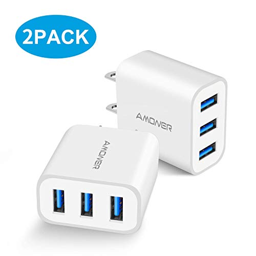 Product Cover Wall Charger, Amoner Upgraded 2Pack 15W 3-Port USB Plug Cube Portable Wall Charger Plug for iPhone Xs/XS Max/XR/X/8/7/6/Plus, iPad Pro/Air 2/Mini 2, Galaxy9/8/7, Note9/8, LG, Nexus and More