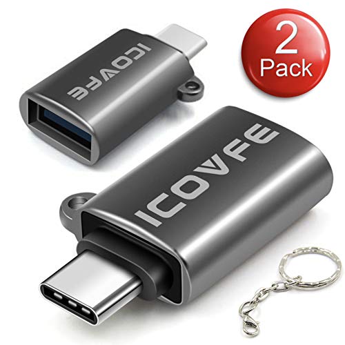 Product Cover ICOVFE USB C to USB 3.0 Adapter,OTG Zinc Alloy Body Type C Adapter,Thunderbolt 3.0 Adapter for Latest iPad air,MacBook Air,MacBook Pro,Microsoft Surface Go and More Type C Devices Space Gray 2 Pack