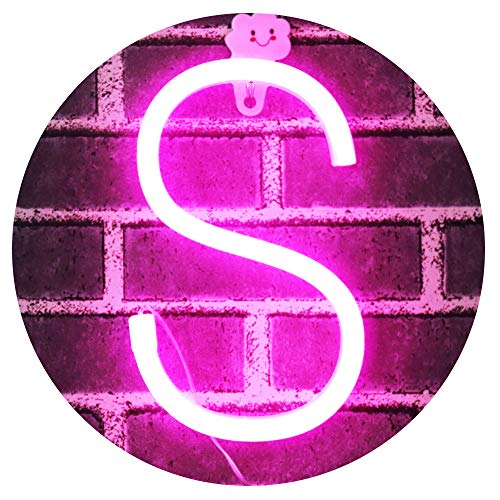 Product Cover Light Up Letters Neon Signs, Pink Marquee Letter Lights Wall Decor for Christmas, Birthday Party, Bar Valentine's Day Words-Pink Letter S
