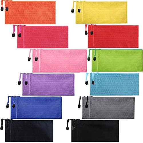 Product Cover EOOUT 24pcs Zipper Pencil Pouch, Waterproof Zipper File Bag Pen Case, for Office Supplies, Travel Accessories and Cosmetics, 12 Colors