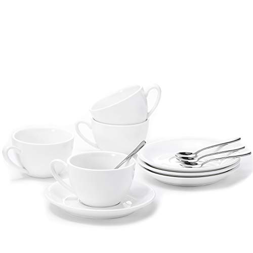 Product Cover Aozita Porcelain Cappuccino Cups and Saucers with Espresso Spoons - 6 Ounce Espresso Cups for Latte, Cafe Mocha and Tea, Demitasse Cups, Set of 4 (Protective packaging)