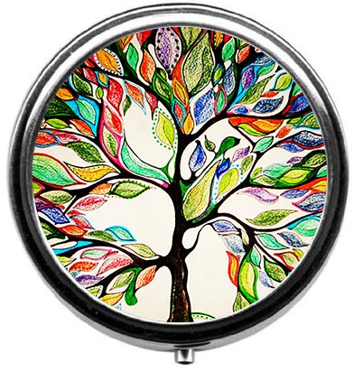 Product Cover BeeGogo - Tree of Life Gorgeous Like Leather Custom HOT Sales Stainless Steel Round Pill Box Medicine Vitamin Organizer Holder Decorative Box