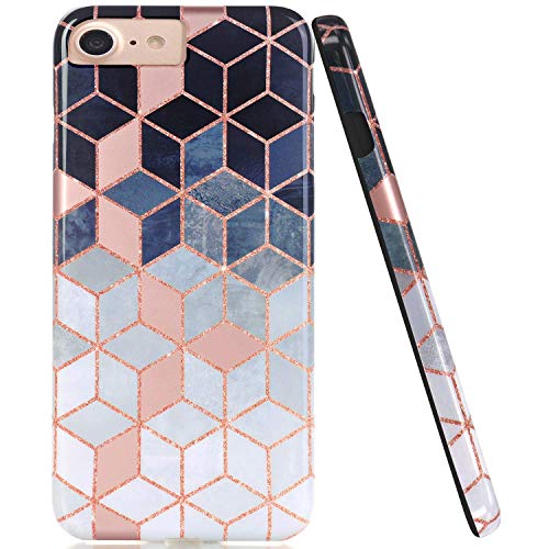 Product Cover JAHOLAN Bright Rose Gold Cube Design Black Bumper Glossy TPU Soft Rubber Silicone Cover Phone Case Compatible with iPhone 7 iPhone 8 iPhone 6 6S