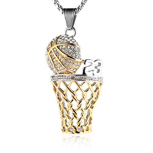 Product Cover HZMAN Mens 18k Gold Silver Plated Basketball Rim CZ Inlay Pendant Hip Hop Box Chain