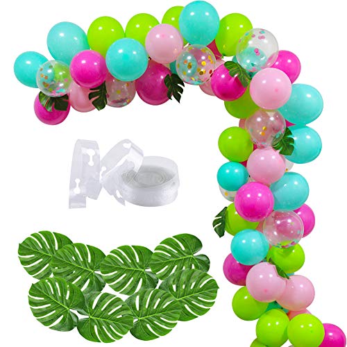 Product Cover 70 PCS DIY Balloons Garland with Blue Green Hotpink Confetti Balloons, Hawaii Flamingo Tropical Themed Party Supplies for Birthday Party Hawaii Luau Summer Beach Party Supplies