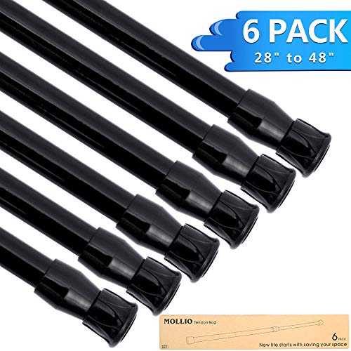 Product Cover Mollio Tension Rods 28 to 48 Inches [with Durable Package] Curtain Rods for Windows 28 to 48 Inch Tension Curtain Rod Spring Tension Rod for Windows Kitchen Bathroom 6 Pack Black Tension Rod