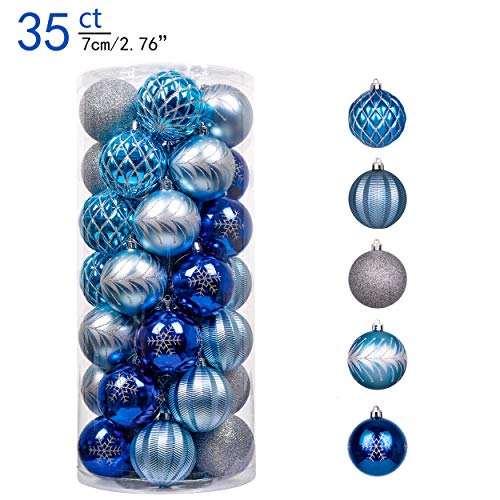 Product Cover Valery Madelyn 35ct 70mm Winter Wishes Silver Blue Shatterproof Christmas Ball Ornaments Decoration for Christmas Tree