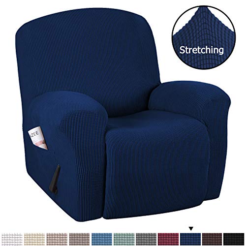 Product Cover H.VERSAILTEX Stretch Recliner Slipcovers 1-Piece Durable Soft High Stretch Jacquard Sofa Furniture Cover Form Fit Stretch Stylish Recliner Cover/Protector (Recliner, Navy)