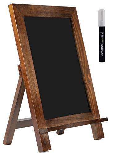 Product Cover ChalkPro Wooden Framed Standing Chalkboard Sign (Rustic Brown) + Includes White Chalk Marker | Magnetic Non-Porous Memo Board | Décor for Kitchen, Home, Bar, Countertop, Wedding, Café, and Restaurant