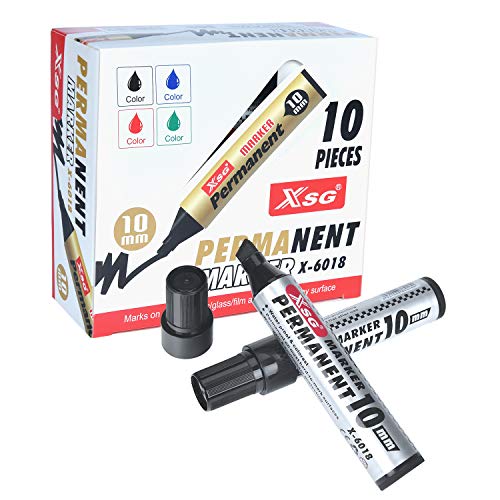 Product Cover XSG Jumbo Extra Wide chisel point Permanent Marker, Black, 10 Pack (X-6018)，10mm wide tip，Perfect for making signs for any occasion