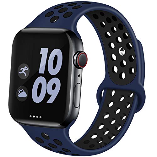 Product Cover EXCHAR Sport Band Compatible with Apple Watch Band 42mm Series 3/2/1 Breathable Soft Silicone Replacement Wristband Women and Men for iWatch 44mm Series 5/4 Nike+ All Various Styles S/M Navy-Black