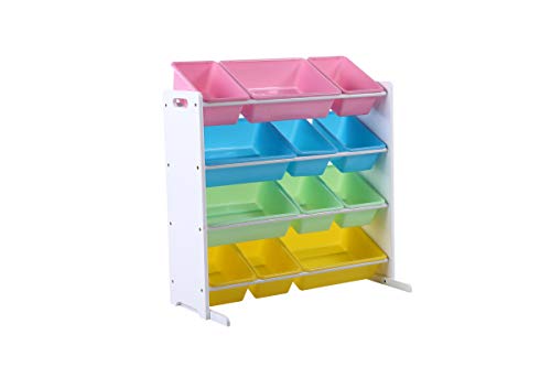 Product Cover Phoenix Home Pastel Collection Kids' Toy Storage Organizer with 12 Plastic Bins, Paste+white