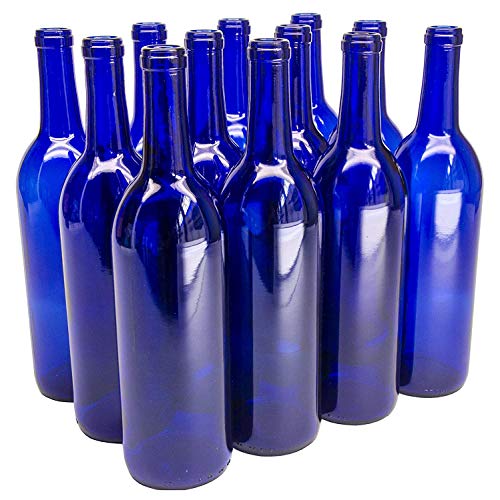 Product Cover North Mountain Supply 750ml Glass Bordeaux Wine Bottle Flat-Bottomed Cork Finish - Case of 12 - Cobalt Blue
