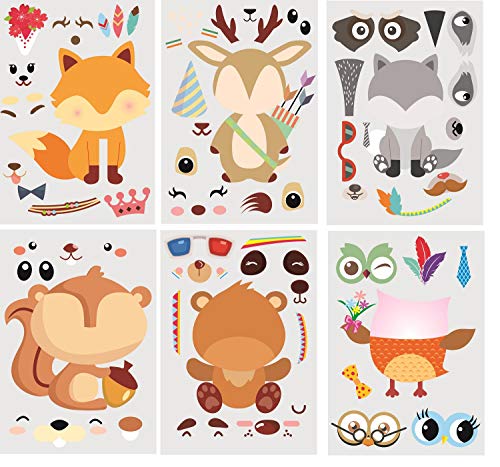 Product Cover 30Pack Make A Woodland Creatures Stickers - Party Supplies for Baby Shower Decorations & Birthday Party Supplies, Woodland Animals Include Fox, Owl, Bear, Squirrel, Deer, Raccoon (Woodland)
