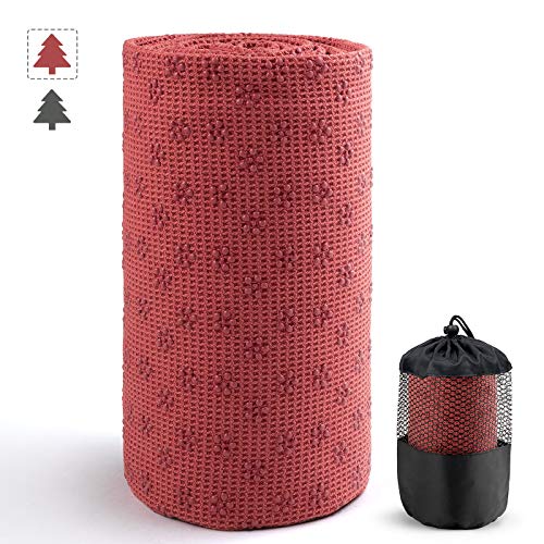 Product Cover Aqui Legend Yoga Mat Towel, Non Slip Hot Yoga Towel, Highly Absorbent Soft and Sustainable Mat Towel for Yoga, Pilates, Gym and Outdoor Fitness (Brick Red, M)