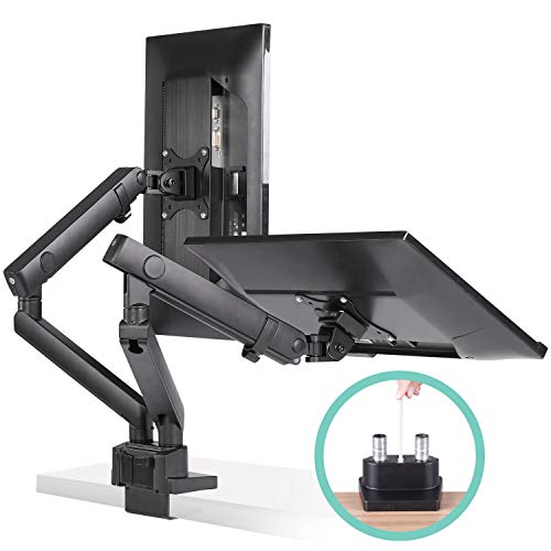 Product Cover EleTab Dual Monitor Desk Mount Stand - Premium Aluminum Articulating Full Motion Computer VESA Monitor Arm, Heavy Duty Holds 2 Screens 17 to 32 inches, up to 17.6 lbs Each