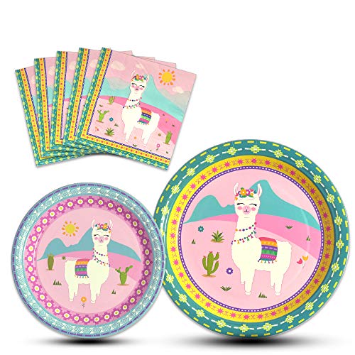 Product Cover WERNNSAI Llama Party Supplies - Disposable Alpaca Themed Tableware Set for Girls Kids Birthday Dinner Dessert Plates and Napkins Serves 16 Guests 48PCS